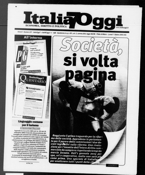 Italia oggi : quotidiano di economia finanza e politica